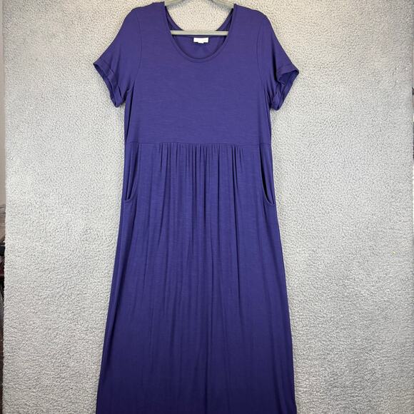 J Jill Maxi Dress Medium Tall Purple Beachy Jersey Knit Stretch Comfort Pockets
